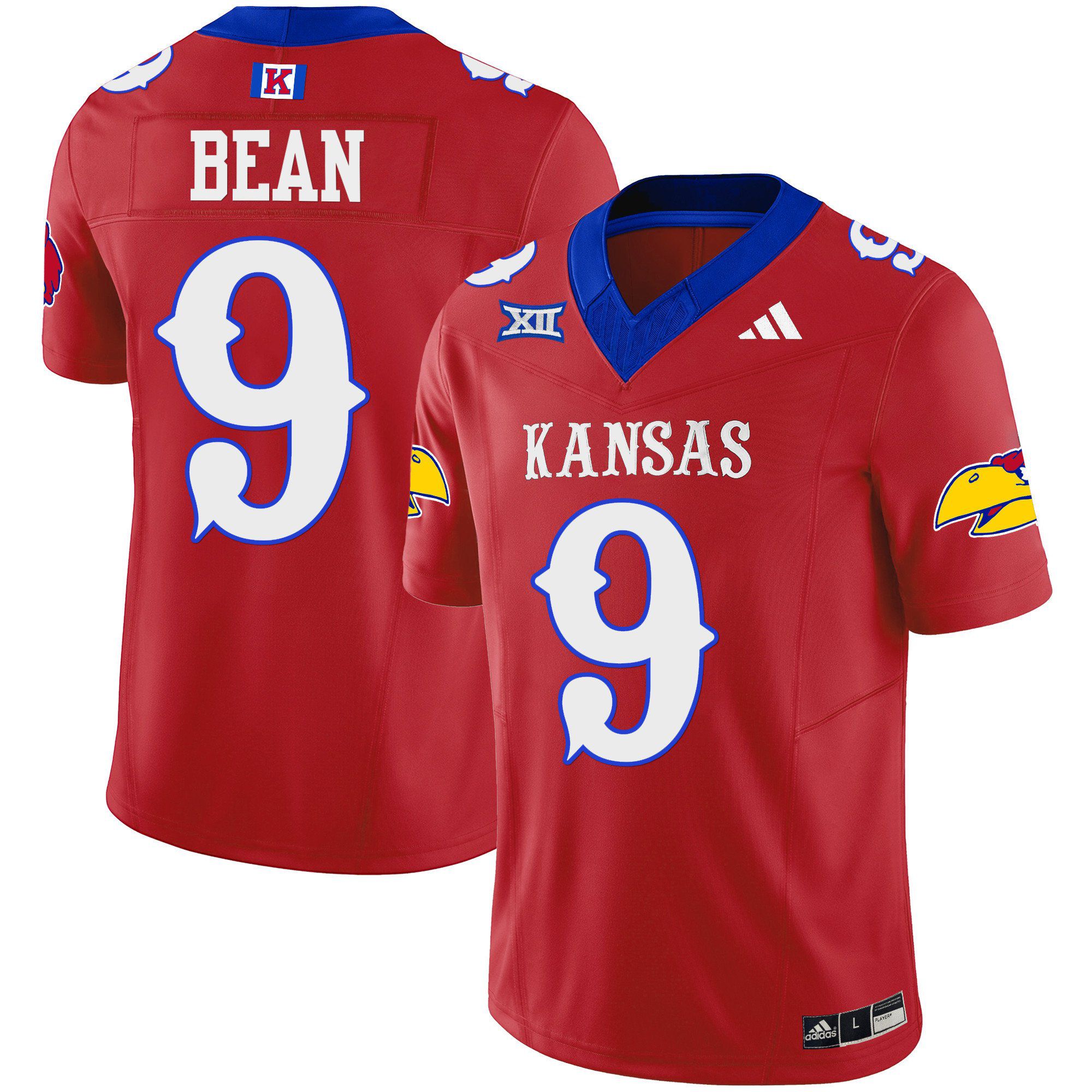 Men Kansas Jayhawks 9 Bean Red 2024 Blackhawk Vapor Limited NCAA Jersey